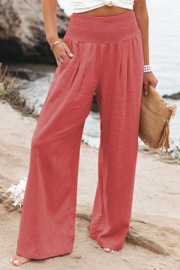Plus Size Women's High Rise Wide Leg Pants with Pockets