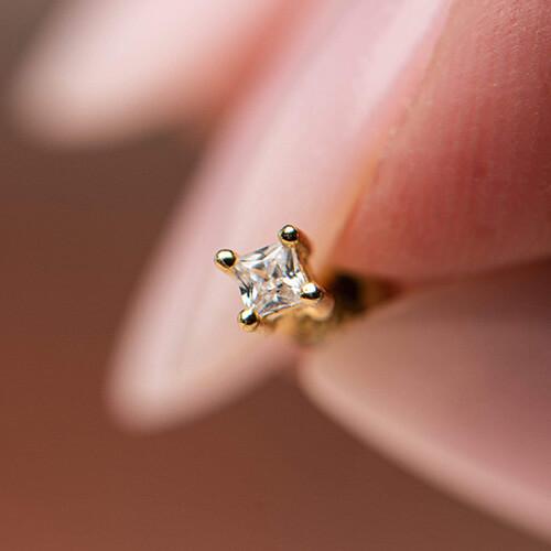 Dainty Princess Cut Earrings in Gold | 2mm