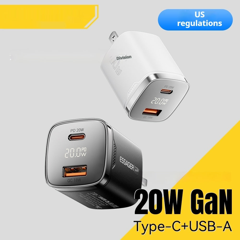 Series 20W Digital Display Travel Charger With USB-A And USB-C Fast Charging Ports