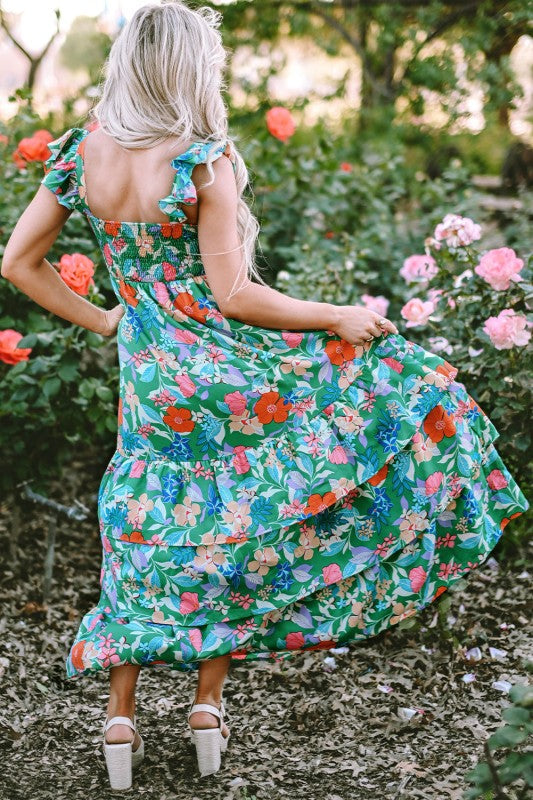 Floral Sleeveless Ruffle Tiered Maxi Dress