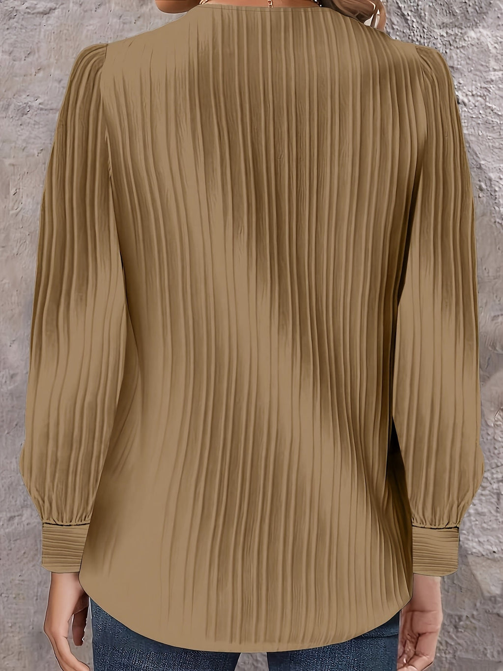 Chic Plus Size V-Neck Blouse Decorative Buttons Glossy  Top