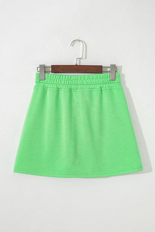 Solid French Terry Drawstring Waist Mini Skort