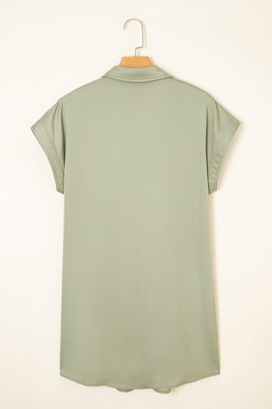 Solid Buttoned Collar T-Shirt Mini Dress