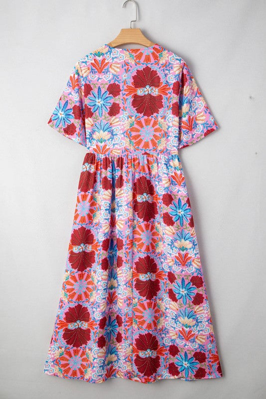 Floral Tied Front High Waist Short Sleeve Dress