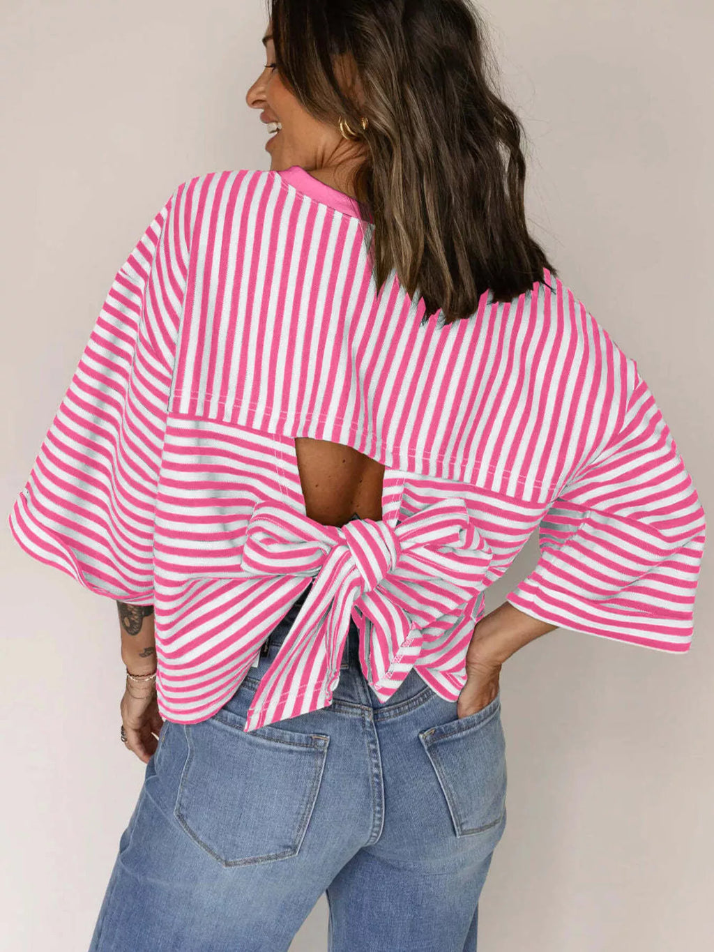Striped Back Bow Tie T-Shirt