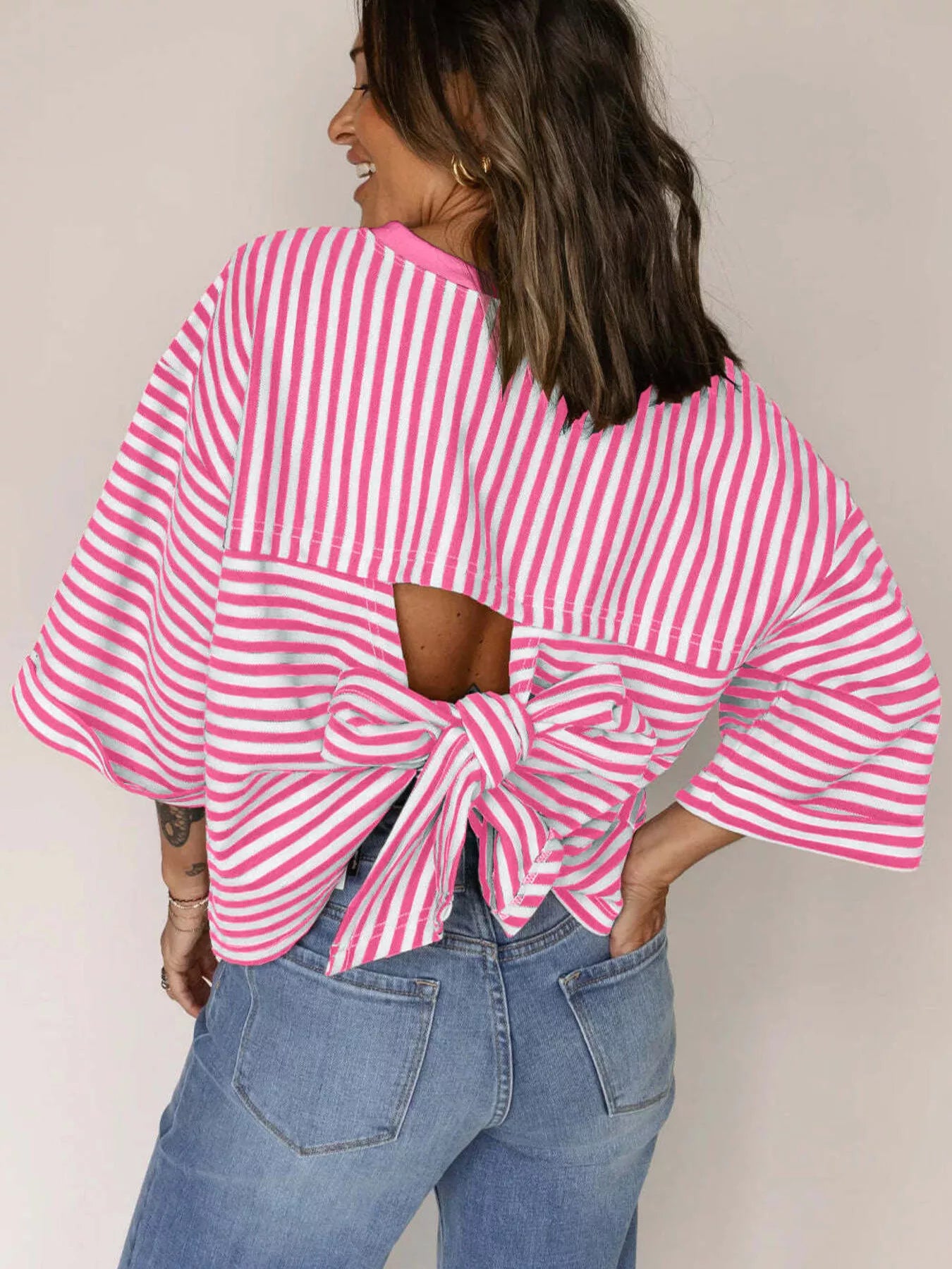 Striped Back Bow Tie T-Shirt