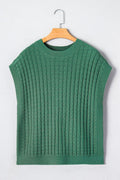 Solid Textured Round Neck Short Sleeve Sweater