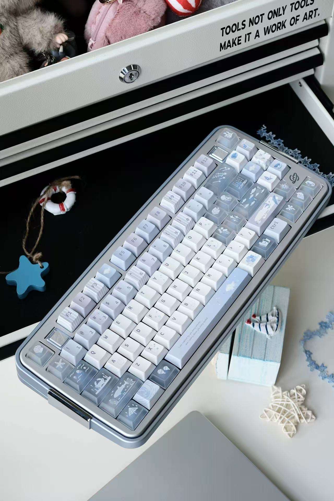 Sleek Blue Keyboard Caps With A Fresh, Cool, And Transparent Design