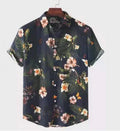 Men's  Floral Print Cotton-Linen Short Sleeve Shirt