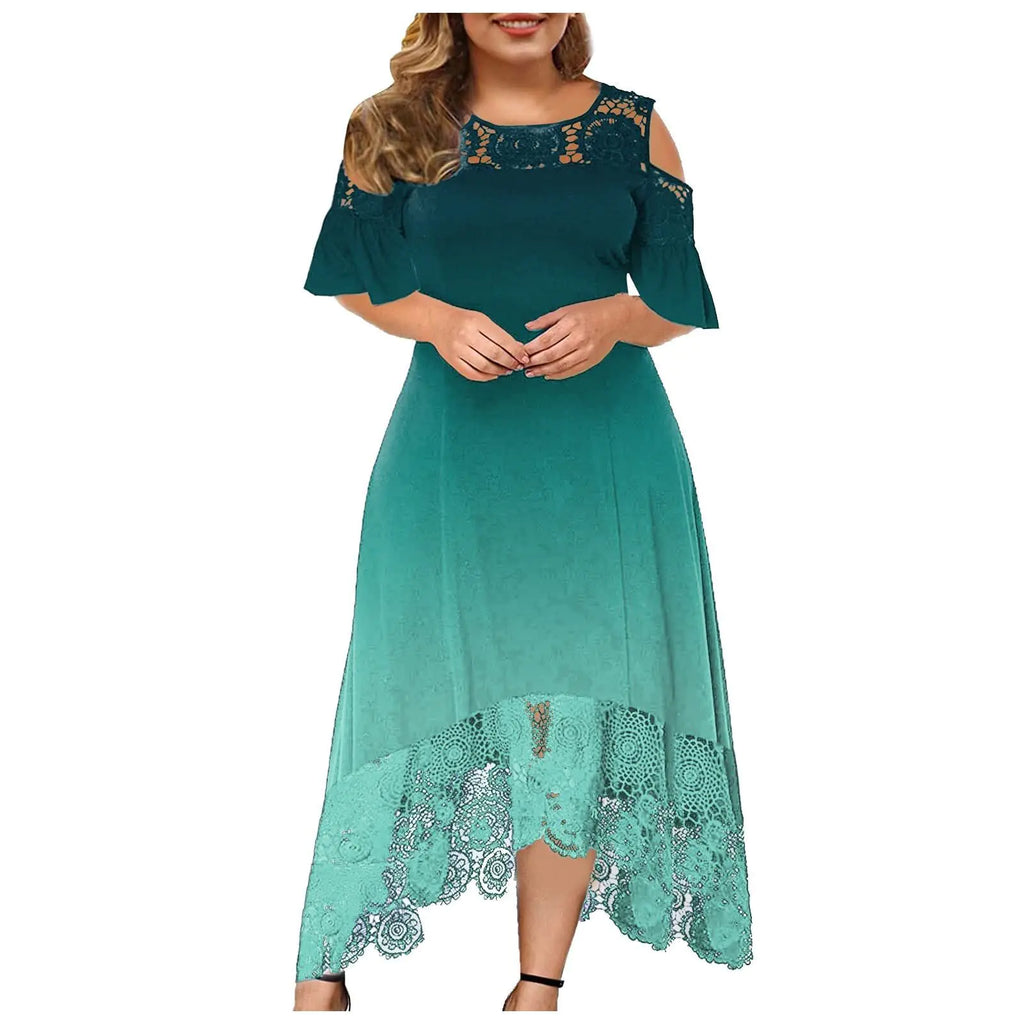 Trendy Plus-Size Gradient Lace Shoulder Dress for Women