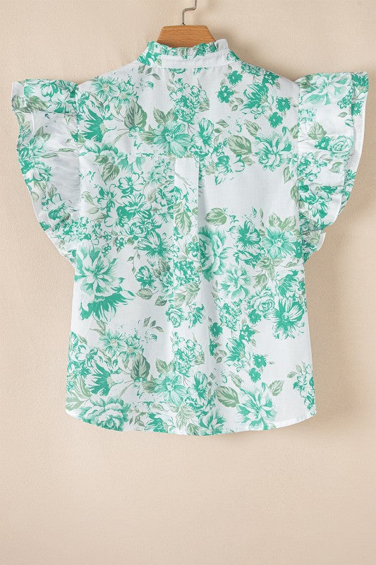 Floral Ruffle Sleeve Frilled Button-Up Shirt