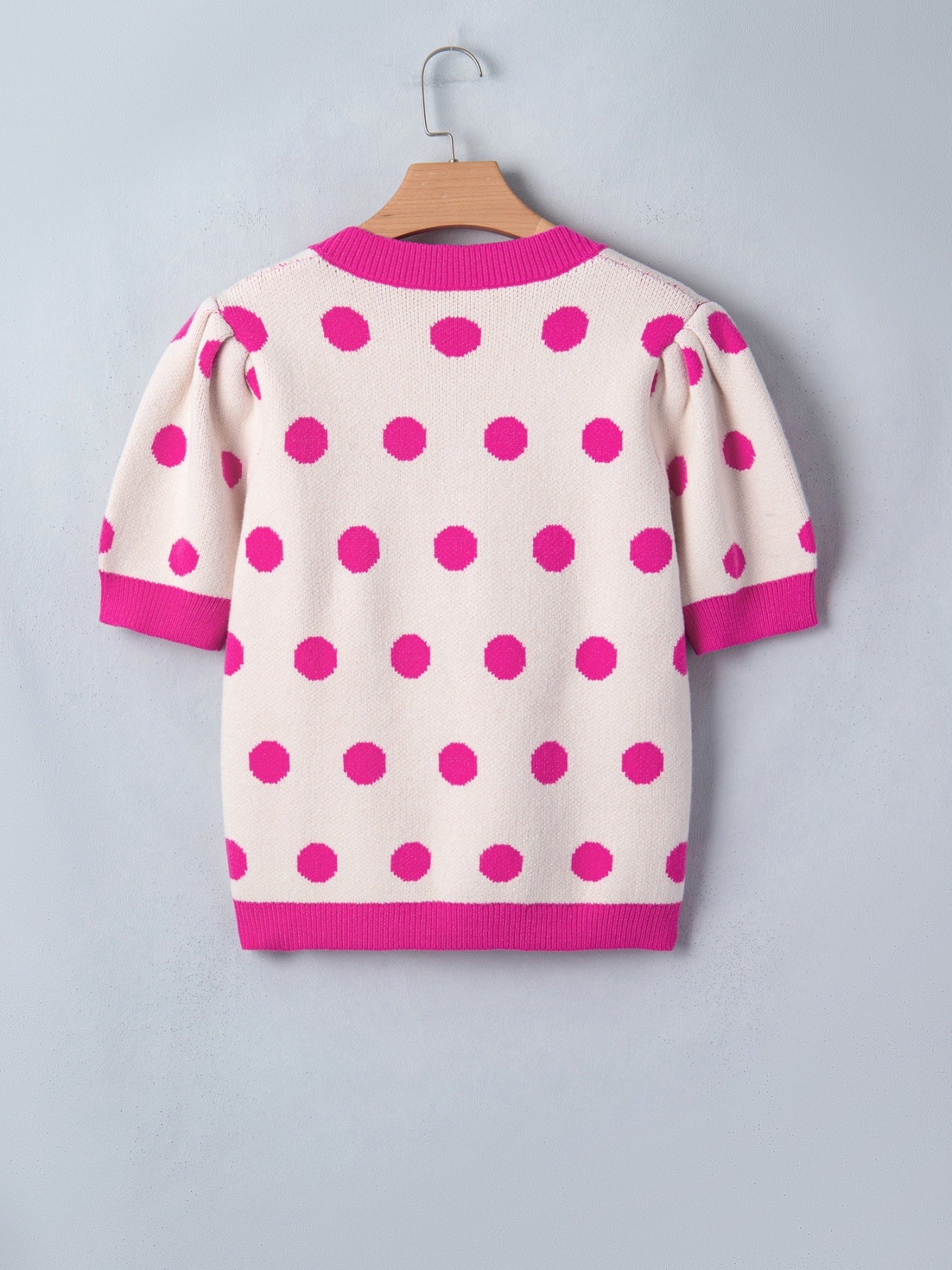Polka Dot Puff Short Sleeve Sweater Top