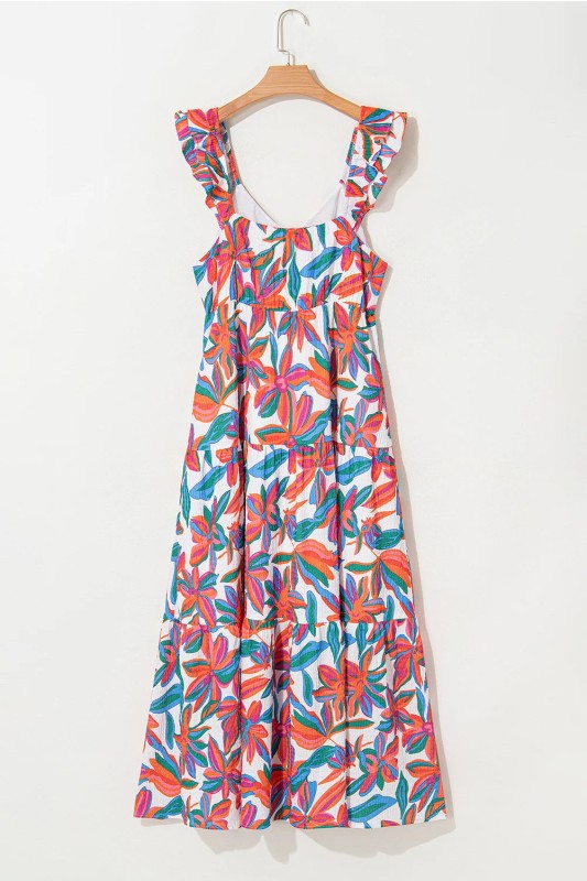 Floral Boho Ruffle Strap V-Neck Maxi Dress