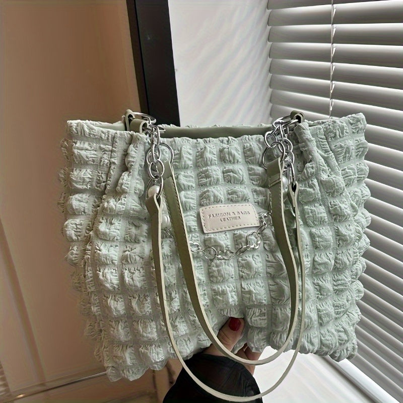 ] Elegant Women's Structured Pleated Bubble Shoulder Bag