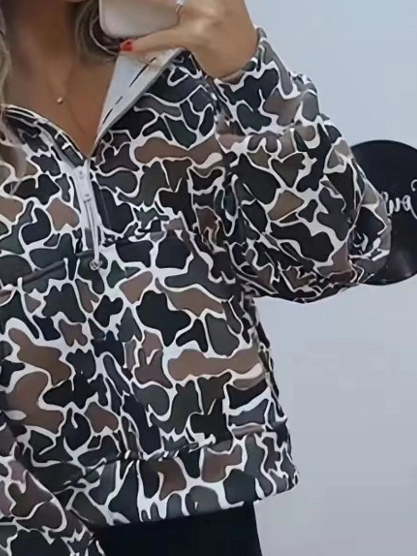 Full Size Camouflage Print Half-Zip Sweatshirt Plus Size