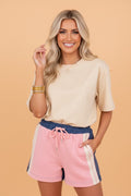 Colorblock Varsity Stripe Drawstring Shorts
