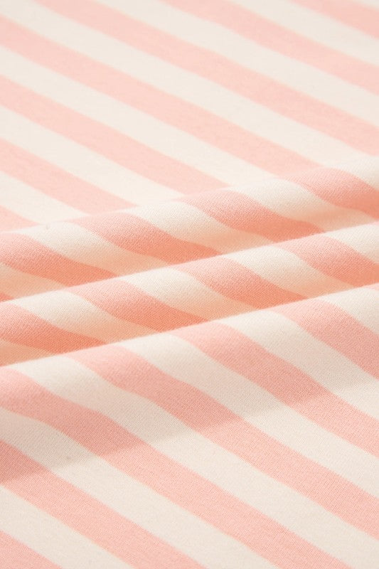 Stripe Neck Loose Tee & Drawstring Shorts Set