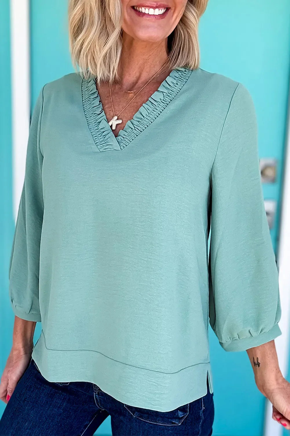 Frill Trim V-Neck Blouse