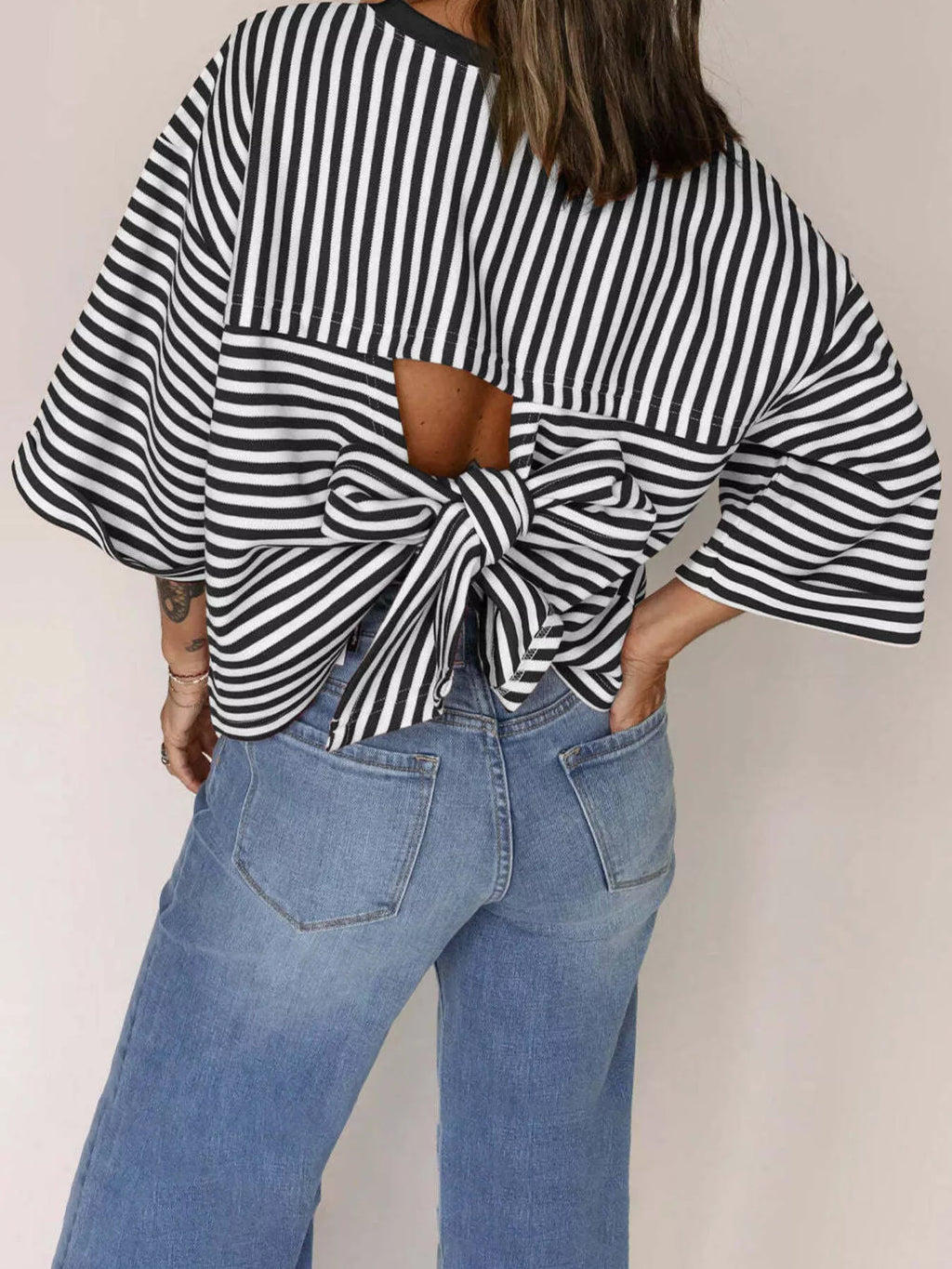 Striped Back Bow Tie T-Shirt