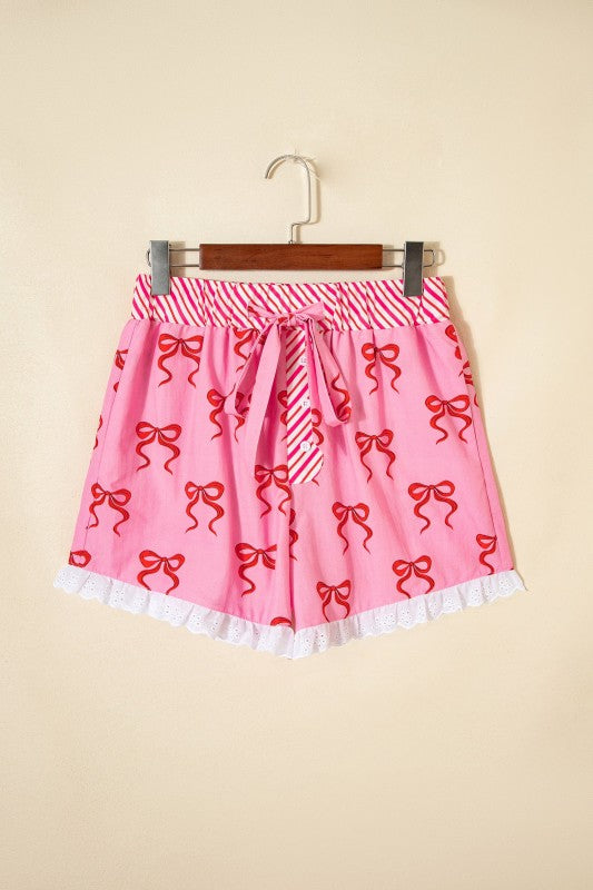 Bow Stripe Patchwork Elastic Waist Shorts