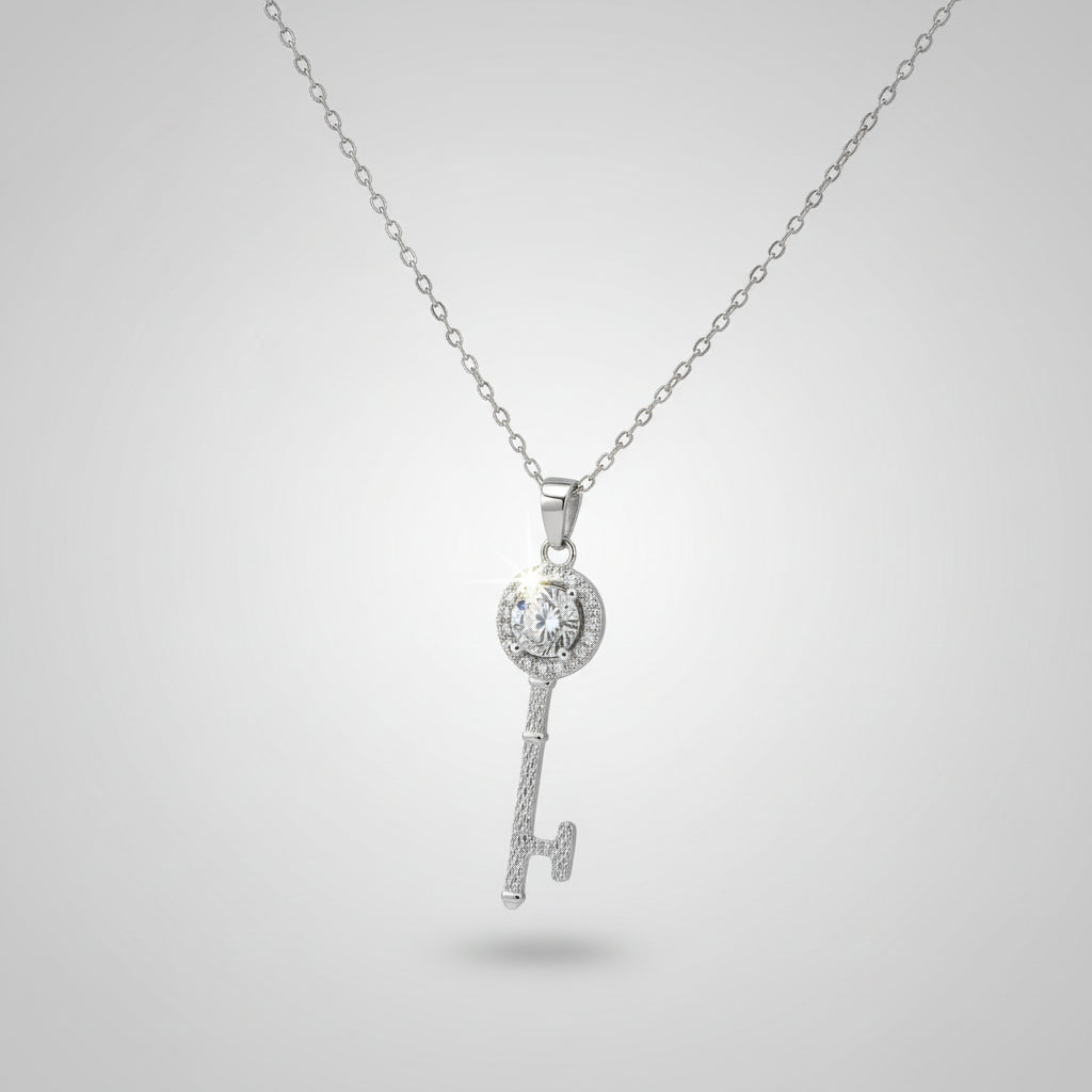 1/2 CT Moissanite Key Pendant Necklace