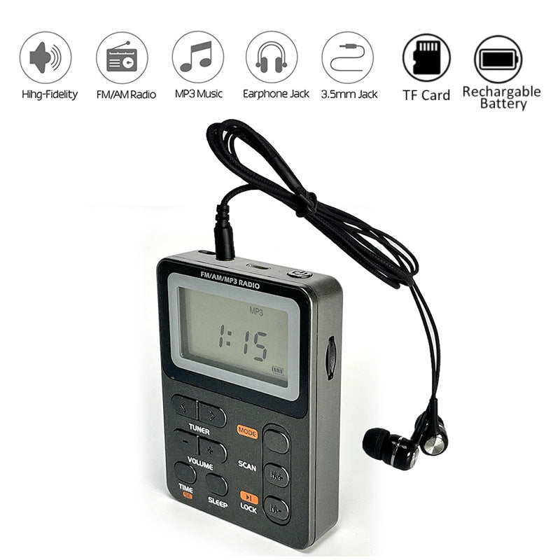 Mini 600mAh Built In AMFMTF Card MP3 Stereo Pocket Radio