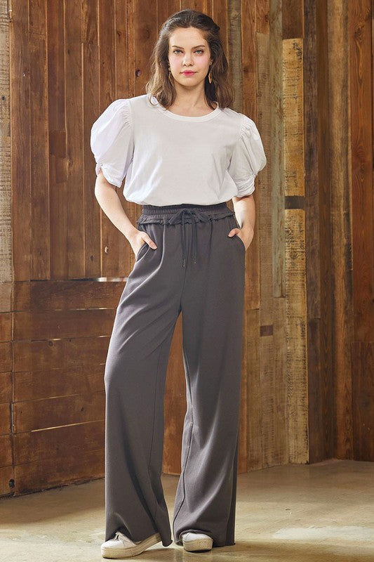 Ruffle Wide Leg Fray Hem Sweatpants