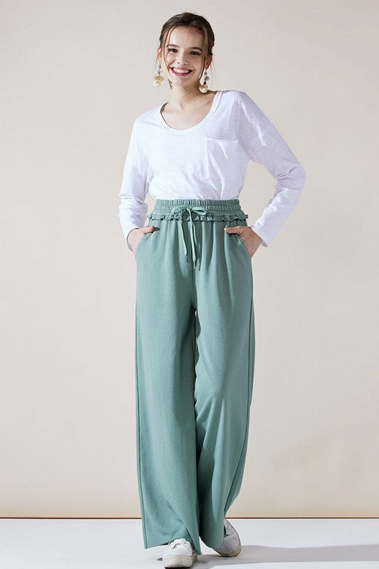 Ruffle Wide Leg Fray Hem Sweatpants