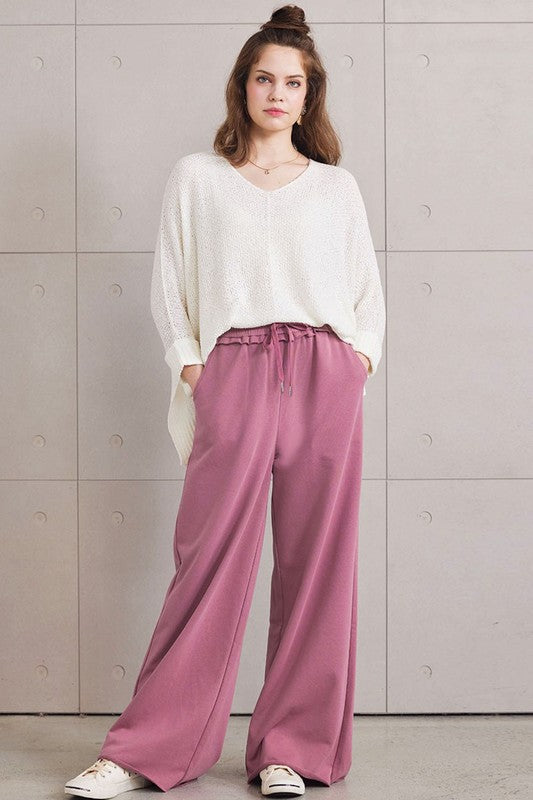 Ruffle Wide Leg Fray Hem Sweatpants