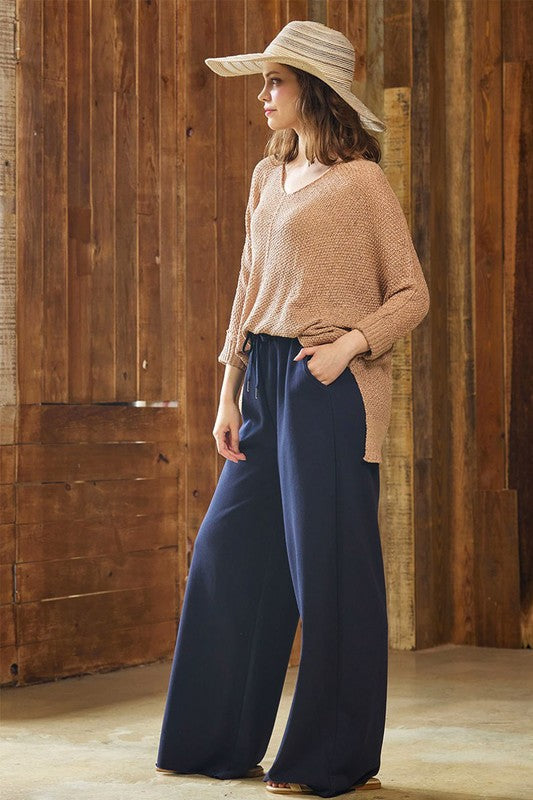 Ruffle Wide Leg Fray Hem Sweatpants