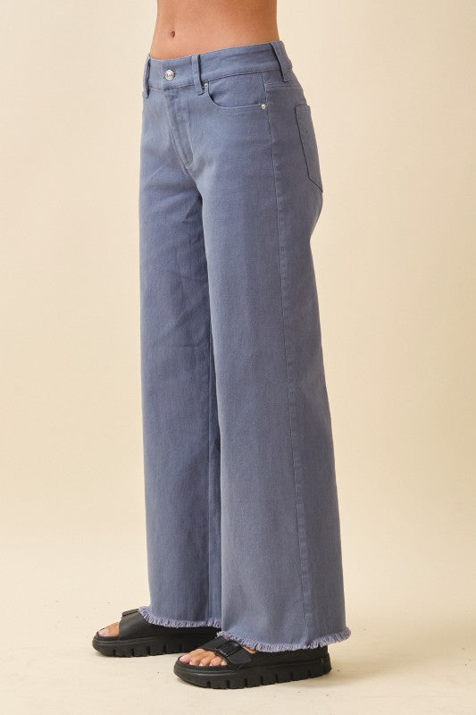 Wide Leg Raw Hem Denim Pants