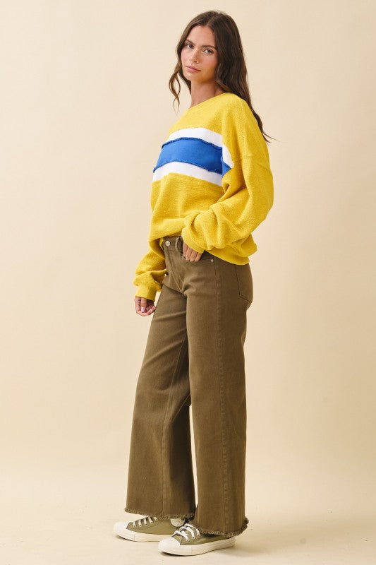 Wide Leg Raw Hem Denim Pants