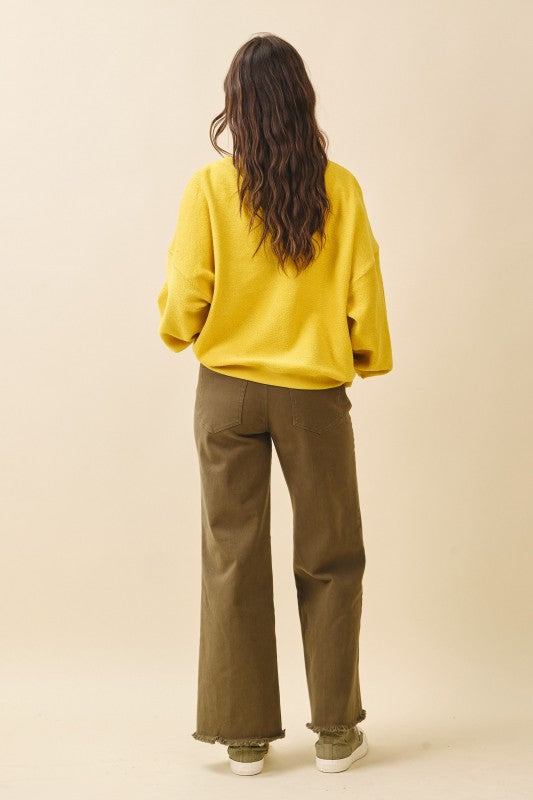 Wide Leg Raw Hem Denim Pants