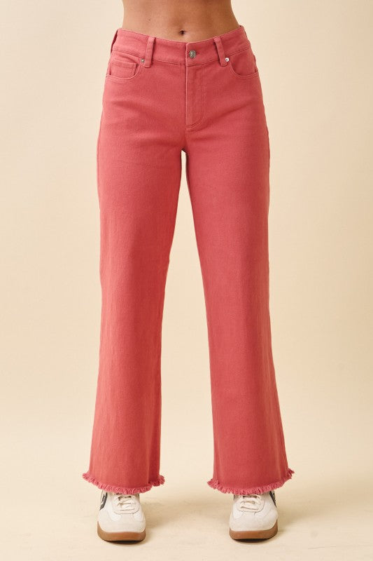 Wide Leg Raw Hem Denim Pants