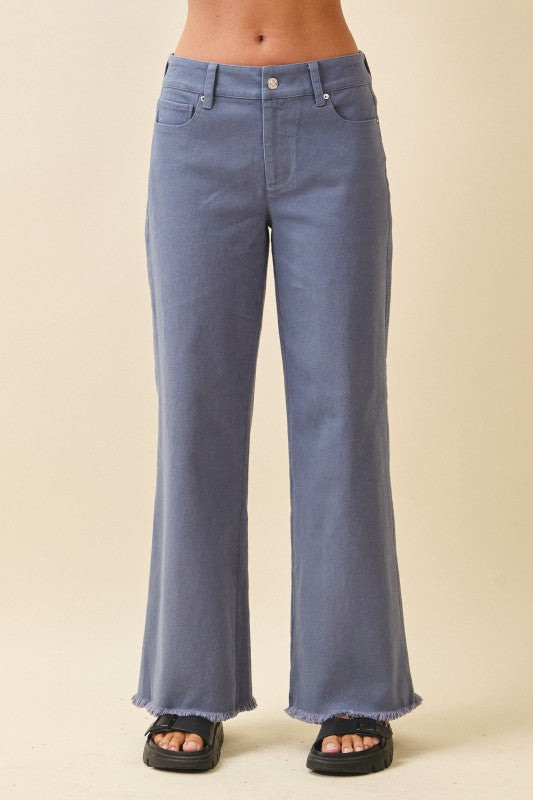 Wide Leg Raw Hem Denim Pants