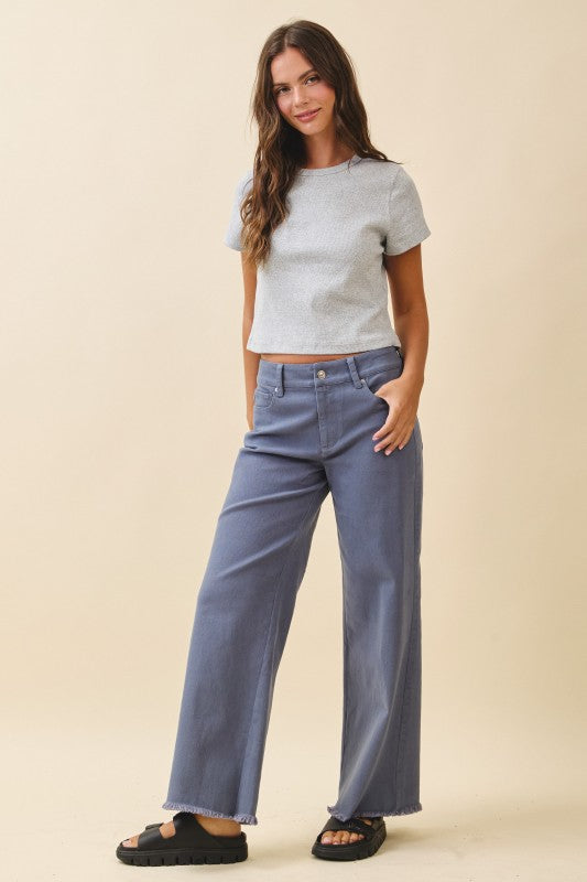 Wide Leg Raw Hem Denim Pants