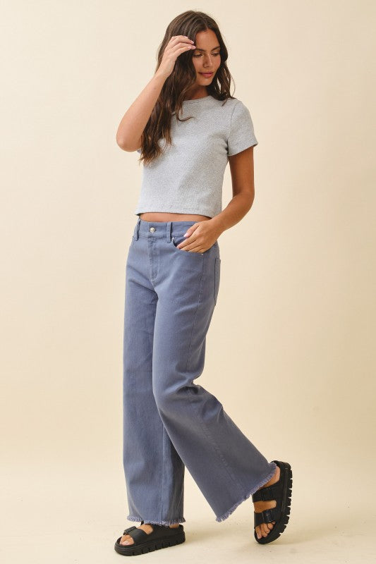 Wide Leg Raw Hem Denim Pants