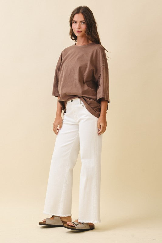 Wide Leg Raw Hem Denim Pants