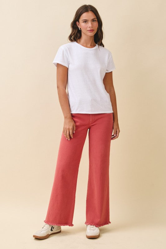Wide Leg Raw Hem Denim Pants
