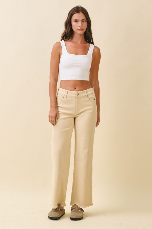 Wide Leg Raw Hem Denim Pants