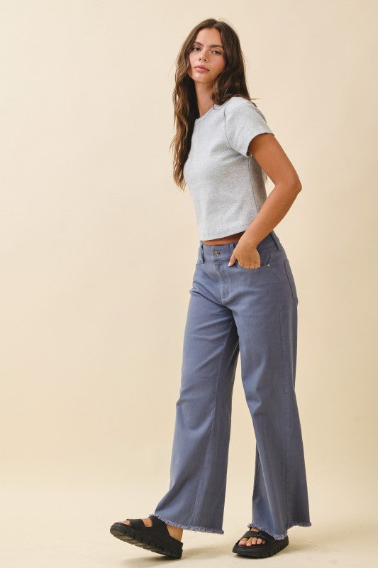 Wide Leg Raw Hem Denim Pants