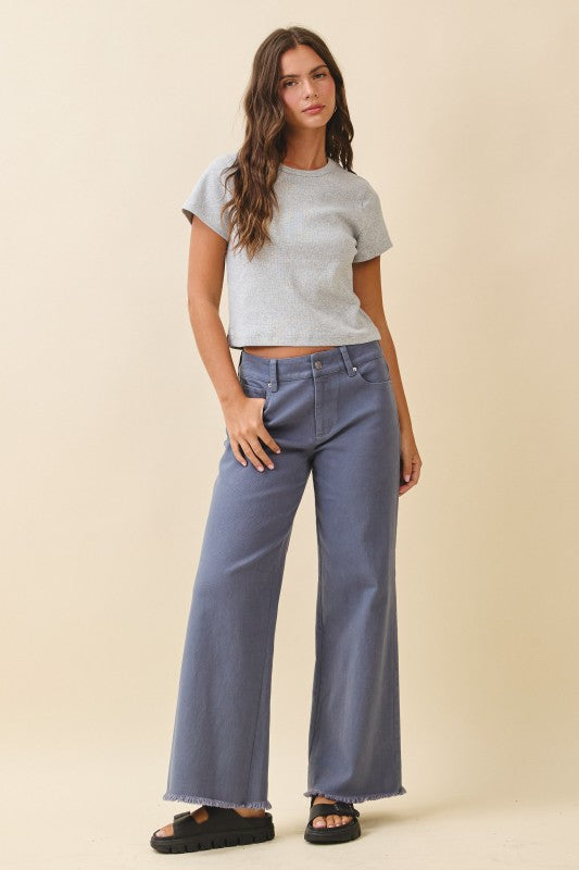 Wide Leg Raw Hem Denim Pants