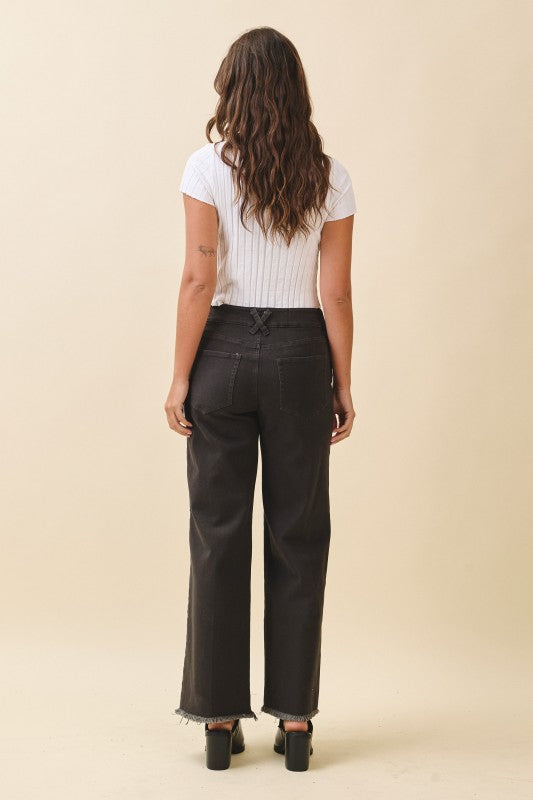 Wide Leg Raw Hem Denim Pants