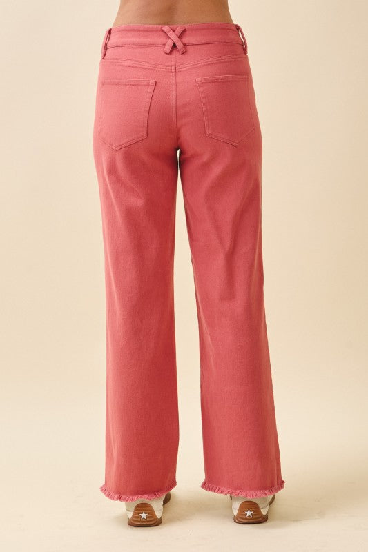 Wide Leg Raw Hem Denim Pants