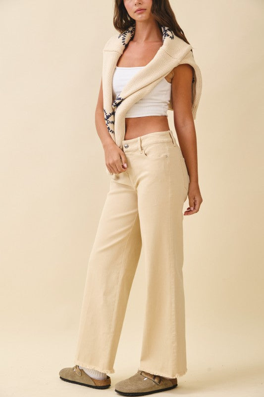 Wide Leg Raw Hem Denim Pants