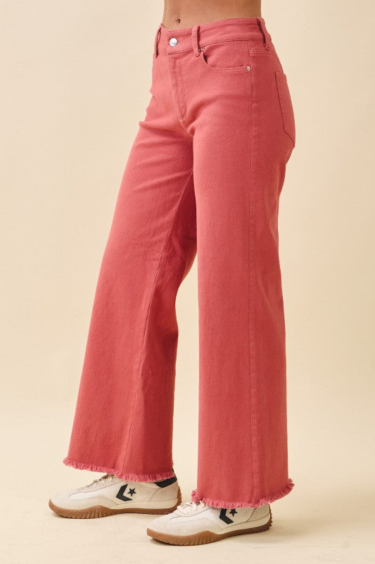 Wide Leg Raw Hem Denim Pants