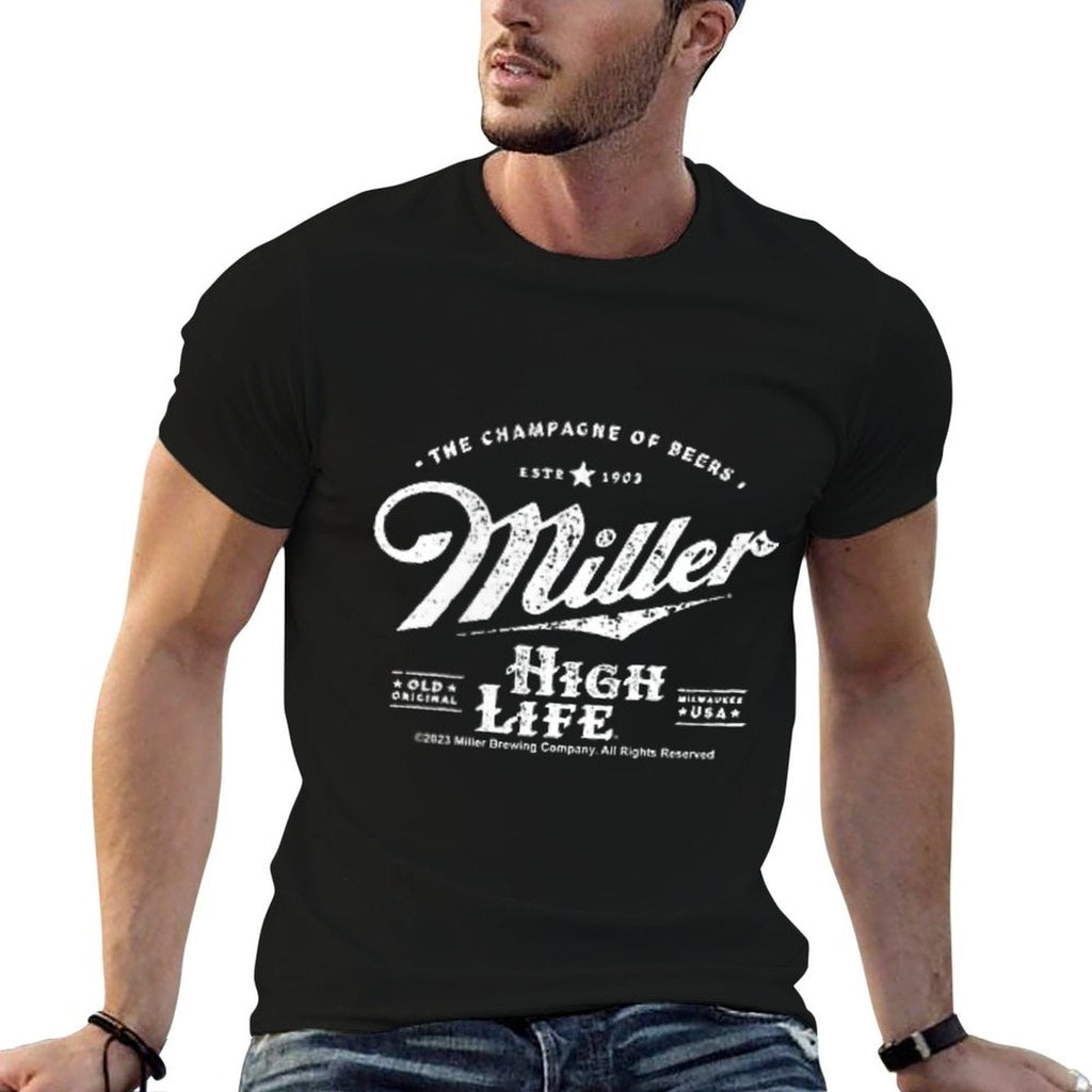Coors Miller High Life Champagne of Beers Front And Back Ribbed Collar T-Shirt