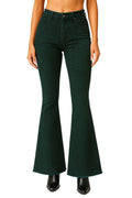 Green Leopard Print Bell Bottom Jeans with Raw Hem