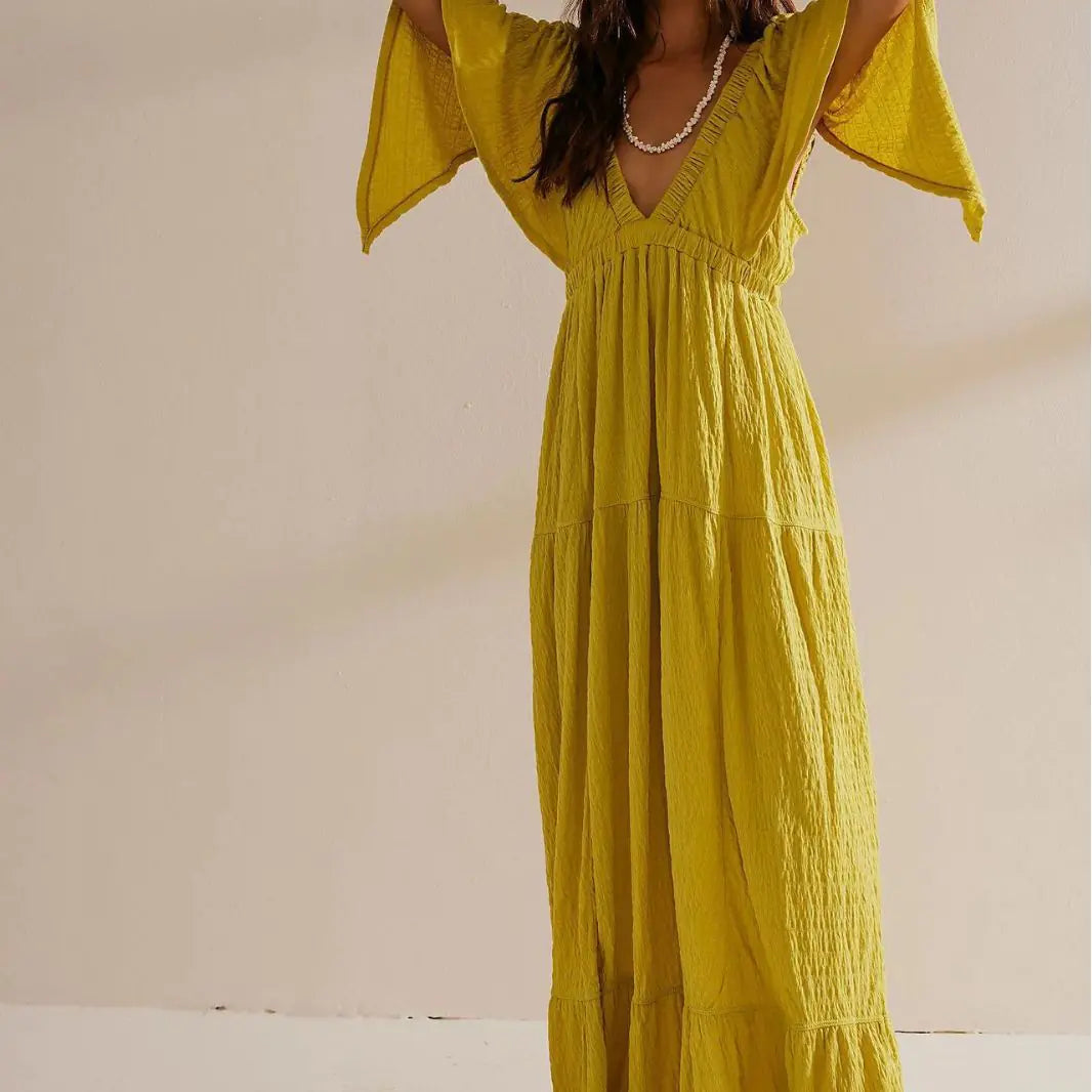 Casual Fashion V-Neck Maxi Dress for Summer