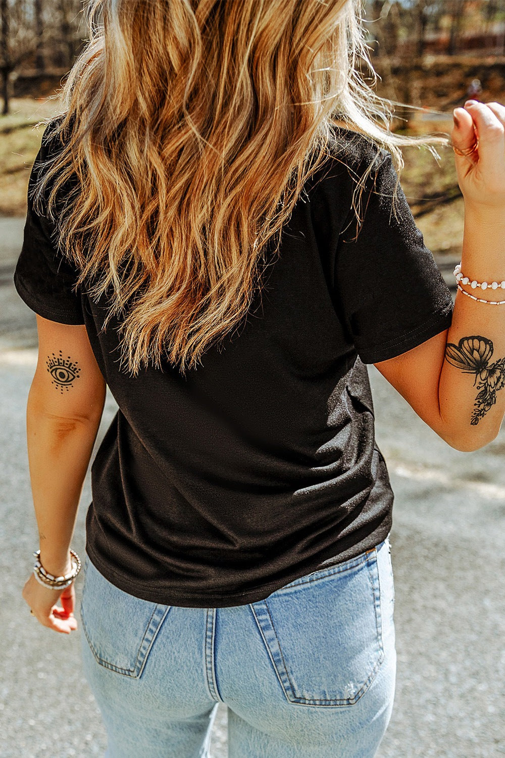 MAMA Rhinestone Letter Round Neck T-Shirt